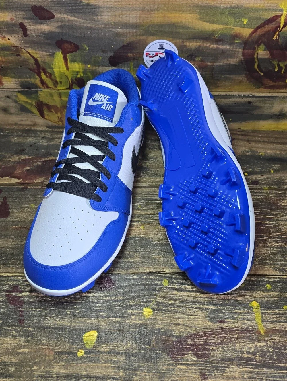 Jordan 1 Retro MCS Low Blue Black White Baseball Cleats CJ8524-411 Men's SZ 12.5